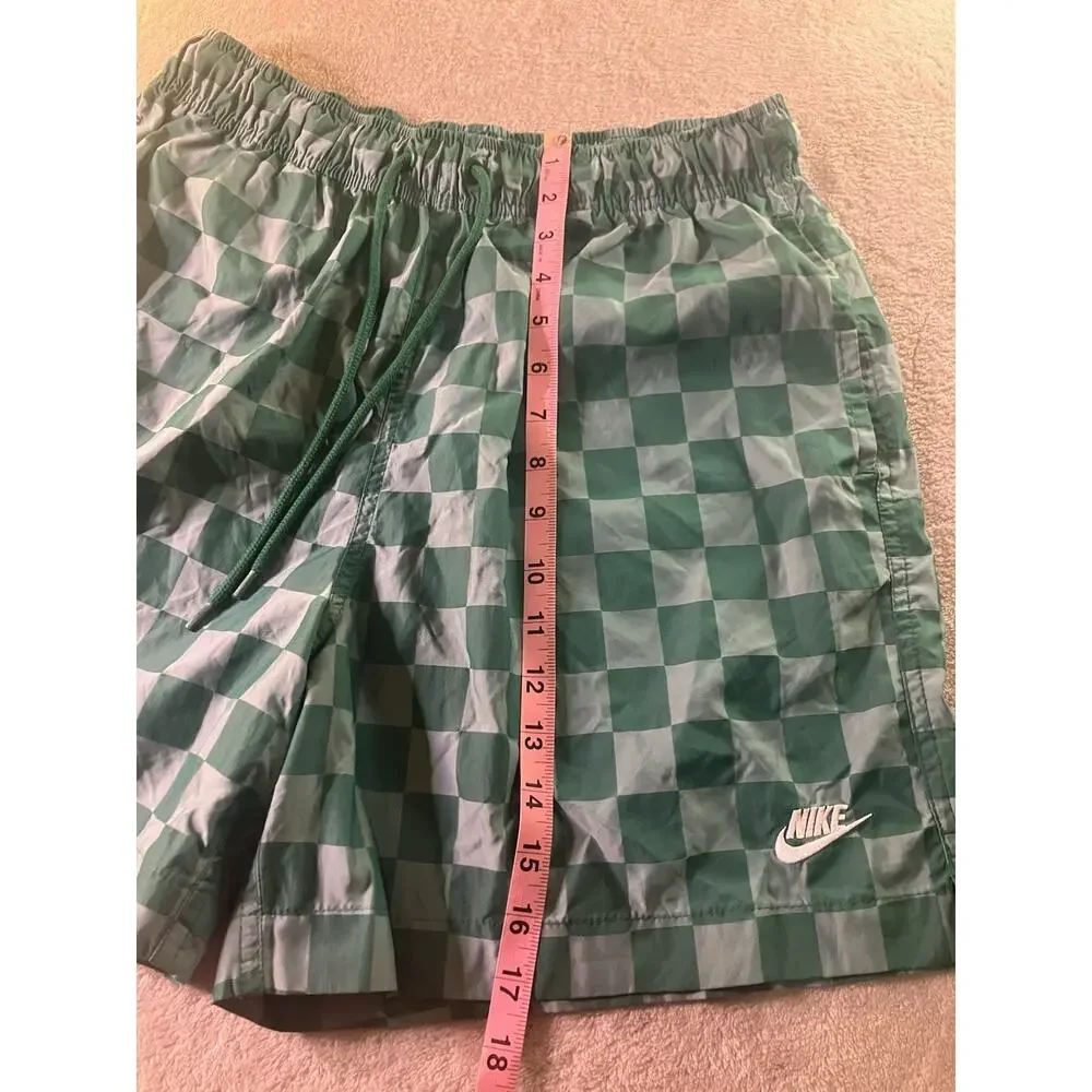 Nike Men's Green Check Swim Shorts Size M Logo Elastic Waist Drawstring